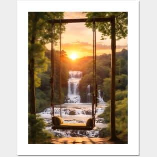 Mountain Waterfall in the Forest Nature Photograph Posters and Art